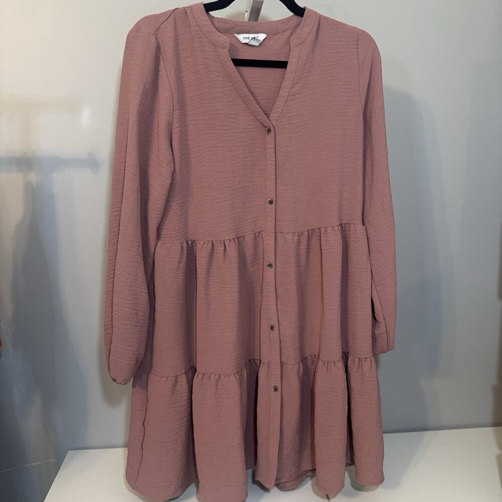 Nine West Women’s Tiered Button-Front Midi Dress – Mauve Pink, Size Small - New